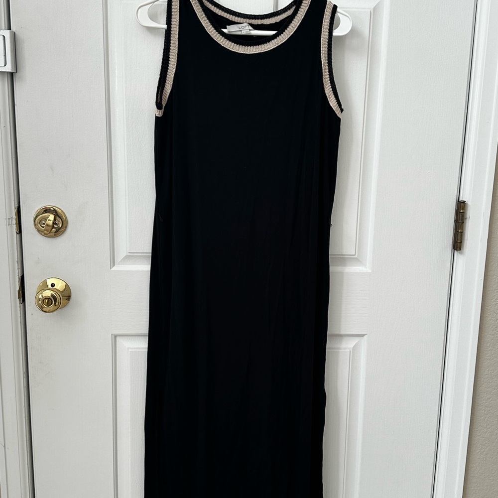 LOFT Black Maxi Dress with Cream Trim